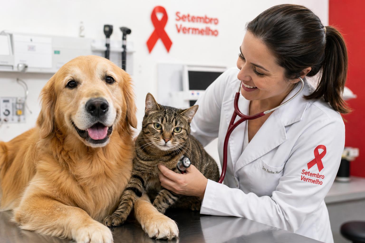 Cão e gato em avaliação cardiológica com veterinária da CISA